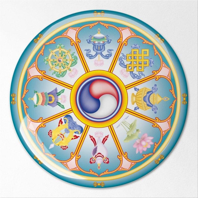 Abtibild sticker feng shui 3d cu cele 8 simboluri tibetane model 1 - 45cm - 2 | YEO