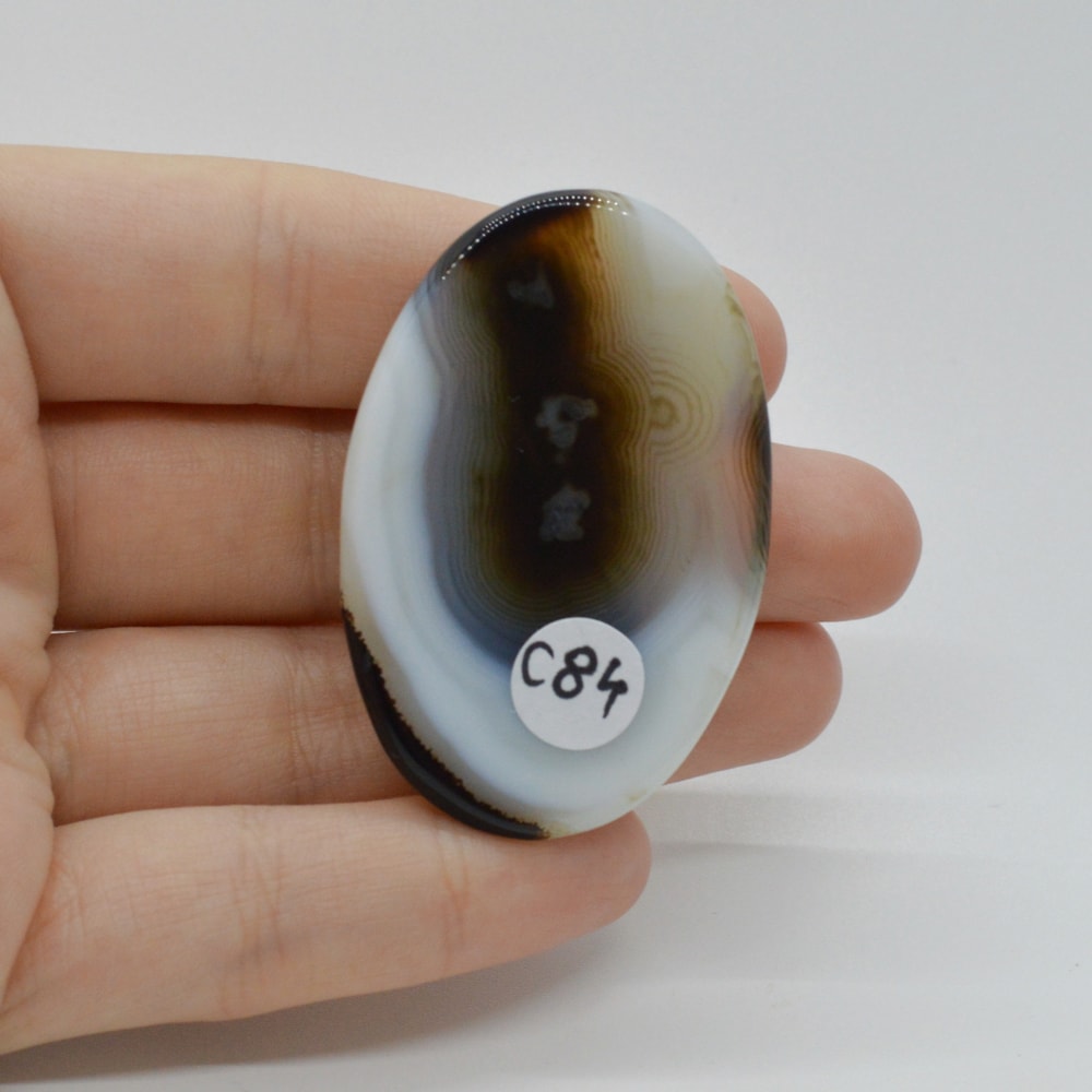 Cabochon agat negru dantelat 50x33x7mm c84 - 1 | YEO