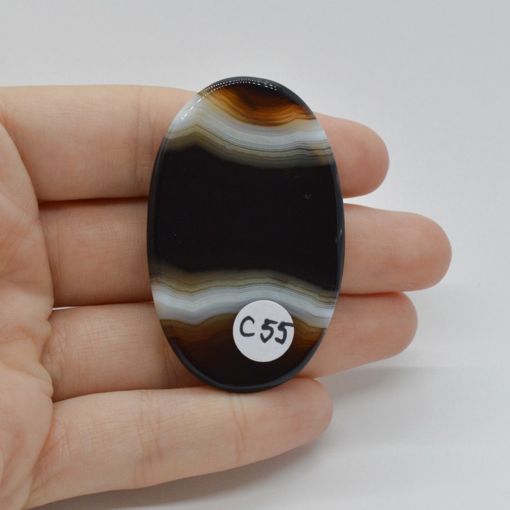 Cabochon agat negru dantelat 51x33x6mm c55 - 1 | YEO