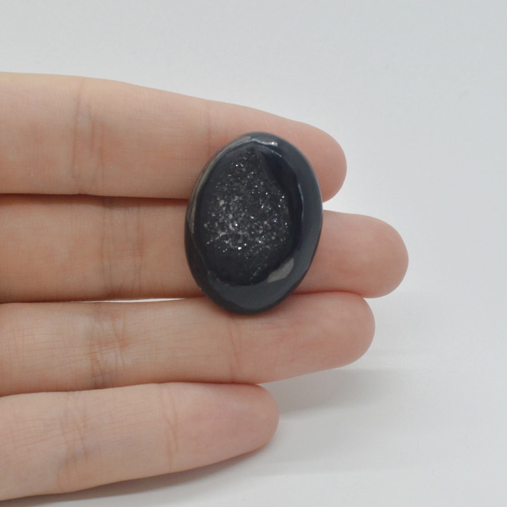 Cabochon agat negru druzy 28x21x7mm c33