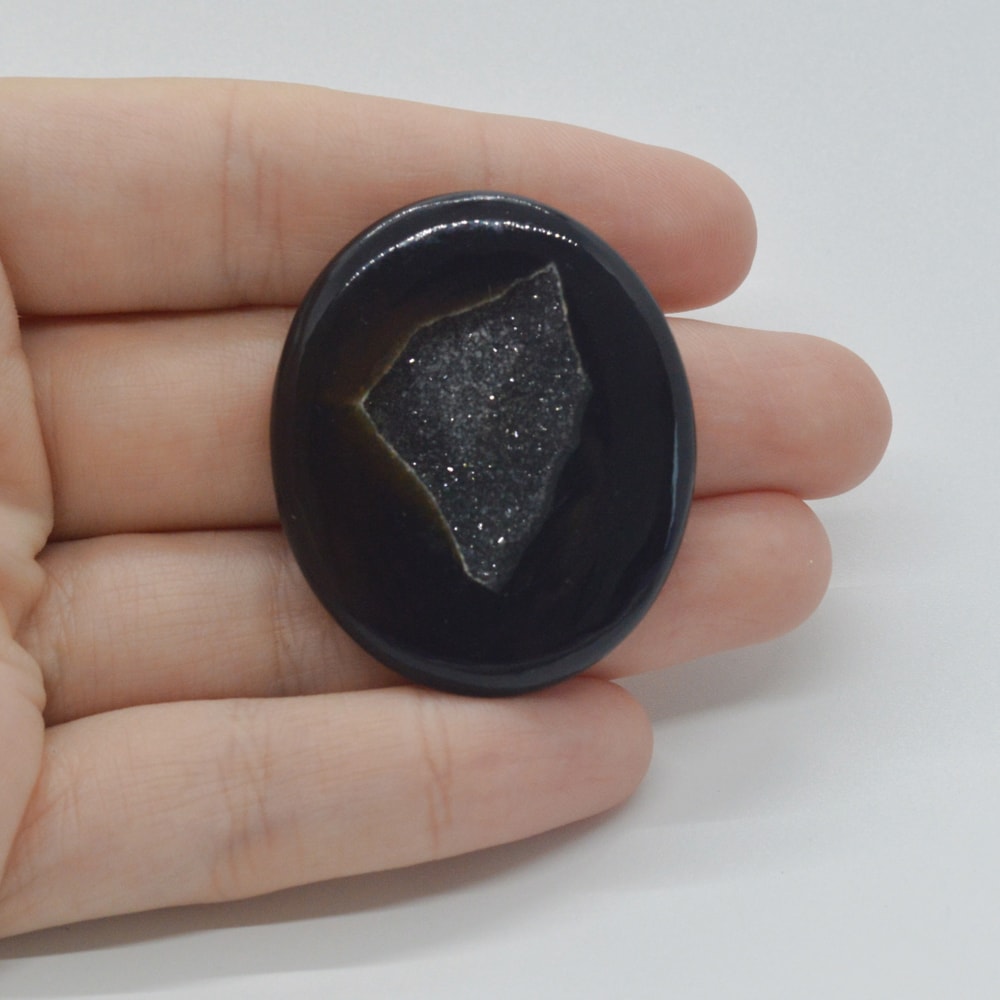 Cabochon agat negru druzy 39x33x5mm c74