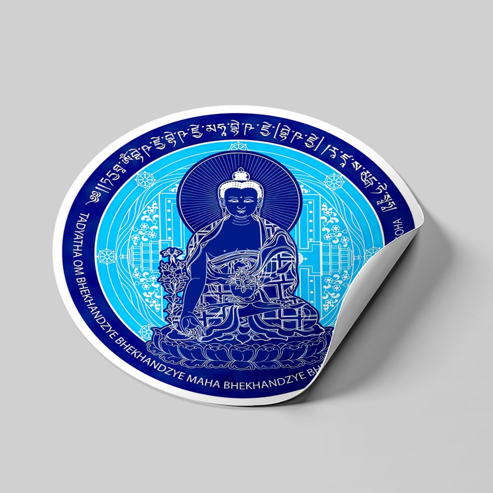 Abtibild sticker feng shui buddha medicine albastru cu floare de lotus 2024 mic - 1 | YEO