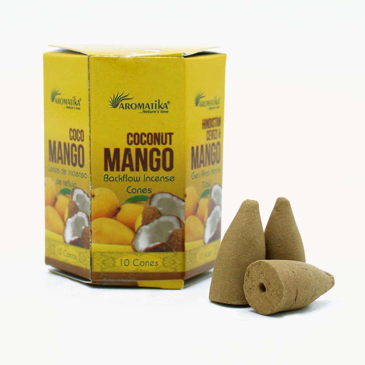 Conuri parfumate fumigatie aromatika tamaie masala backflow - cocos si mango 10 bucati