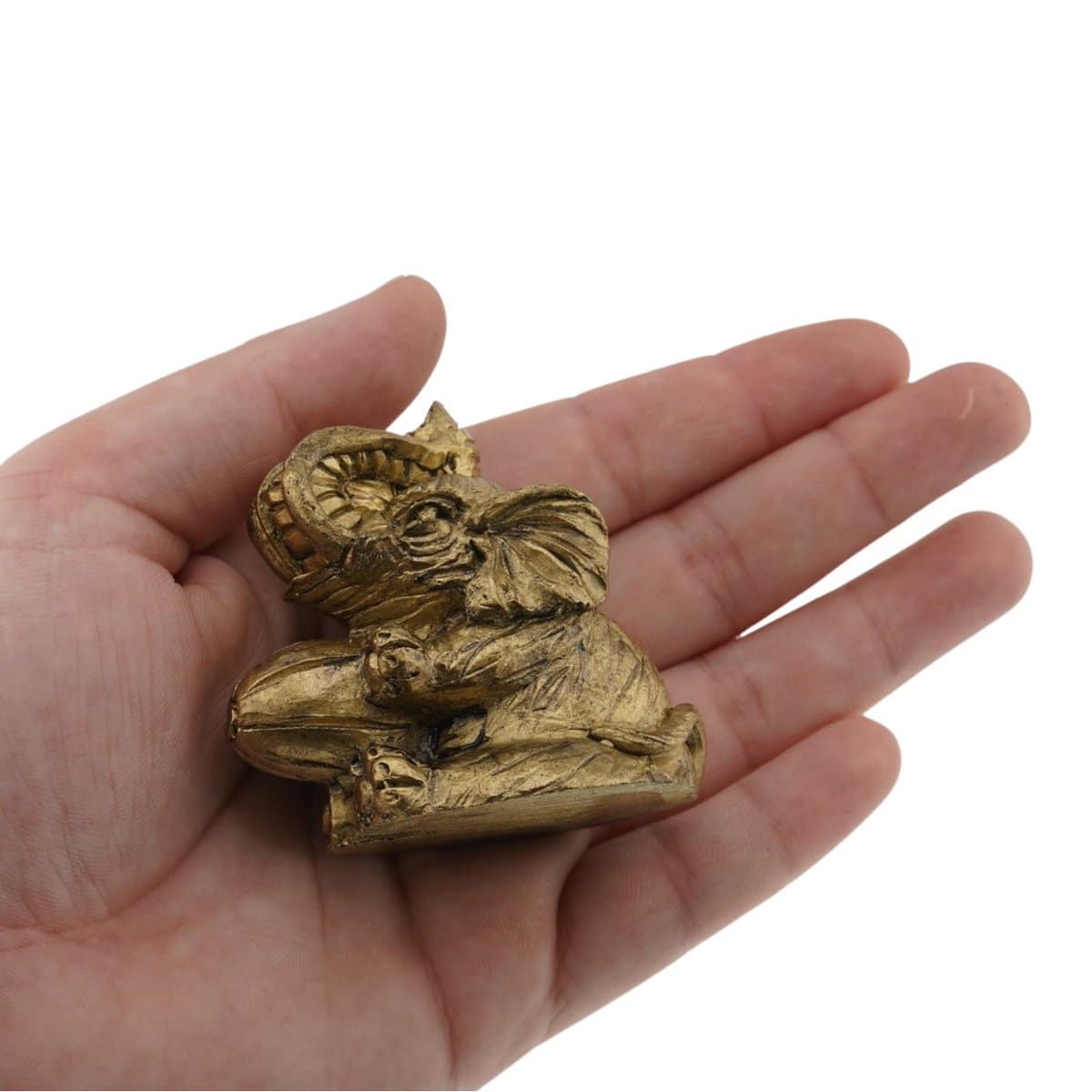 Statueta feng shui elefant din rasina aurie model 1 - 6cm - 2 | YEO