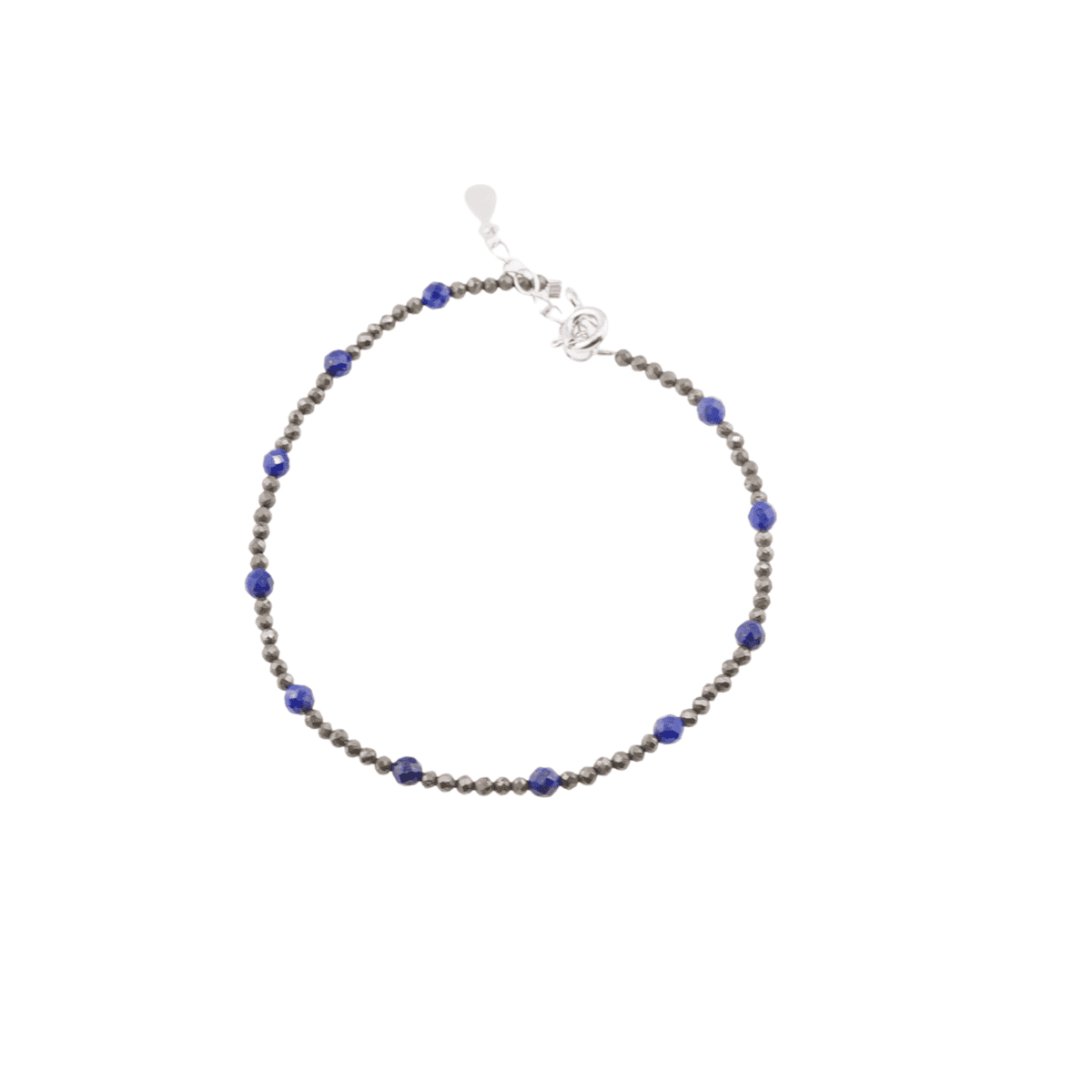 Bratara lapis lazuli si pirita sfere fatetate cu argint 925 2-3mm