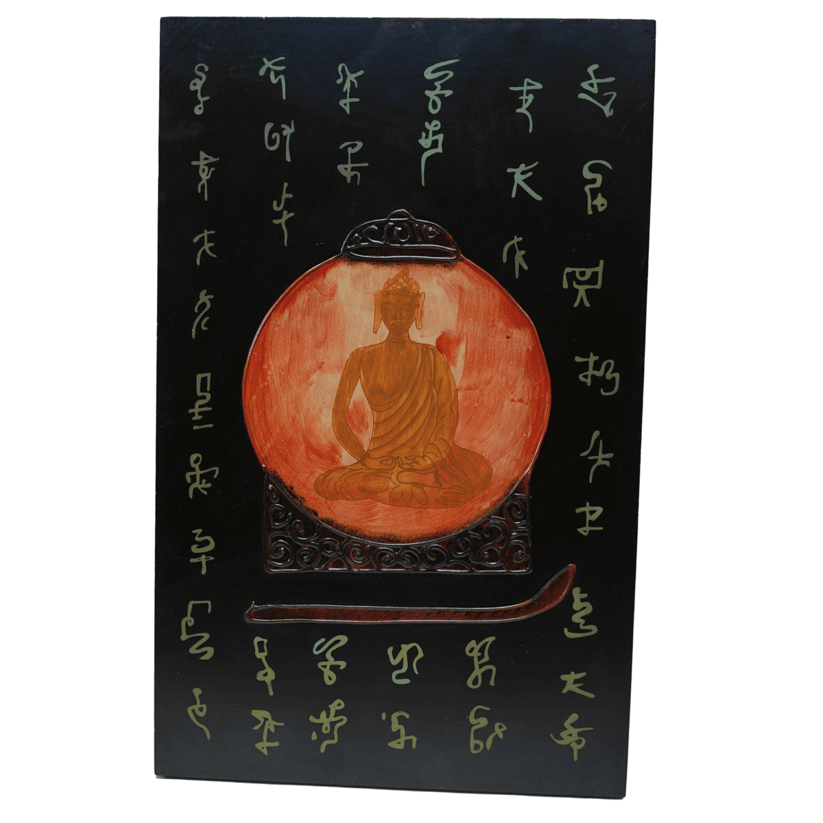 Tablou vertical din lemn cu buddha pe lotus model 2 48cm x 30cm