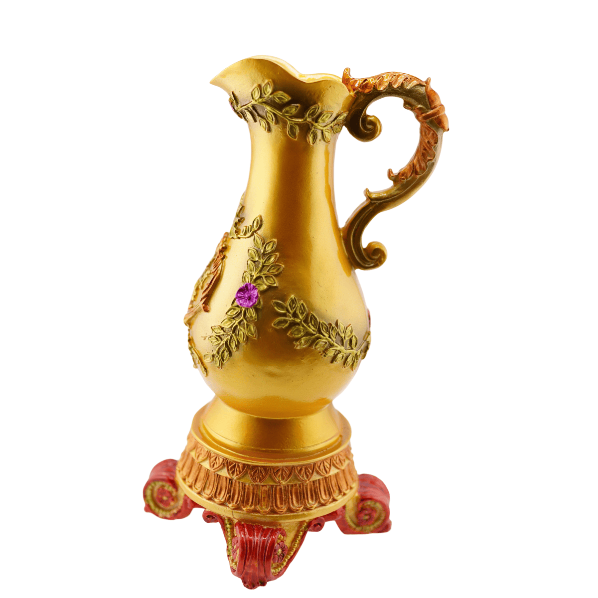 Vaza pocal auriu cu model floral din plastic 26cm x 10cm