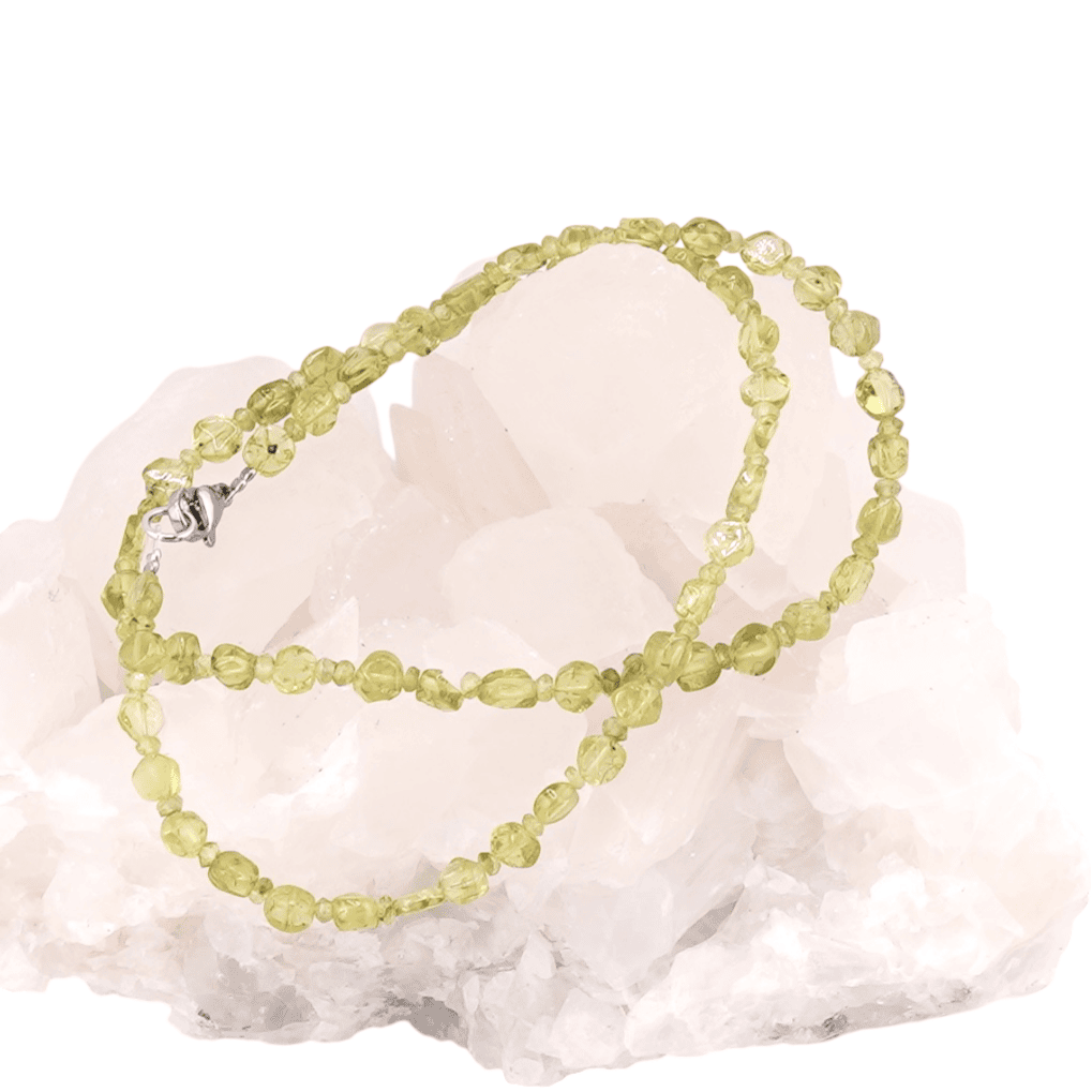 Colier cristale naturale peridot banuti 5mm si discuri fatetate 3mm - 3 | YEO