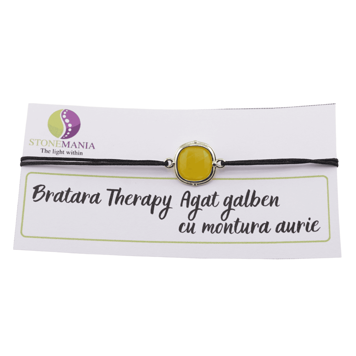 Bratara therapy agat galben patrat cu montura aurie