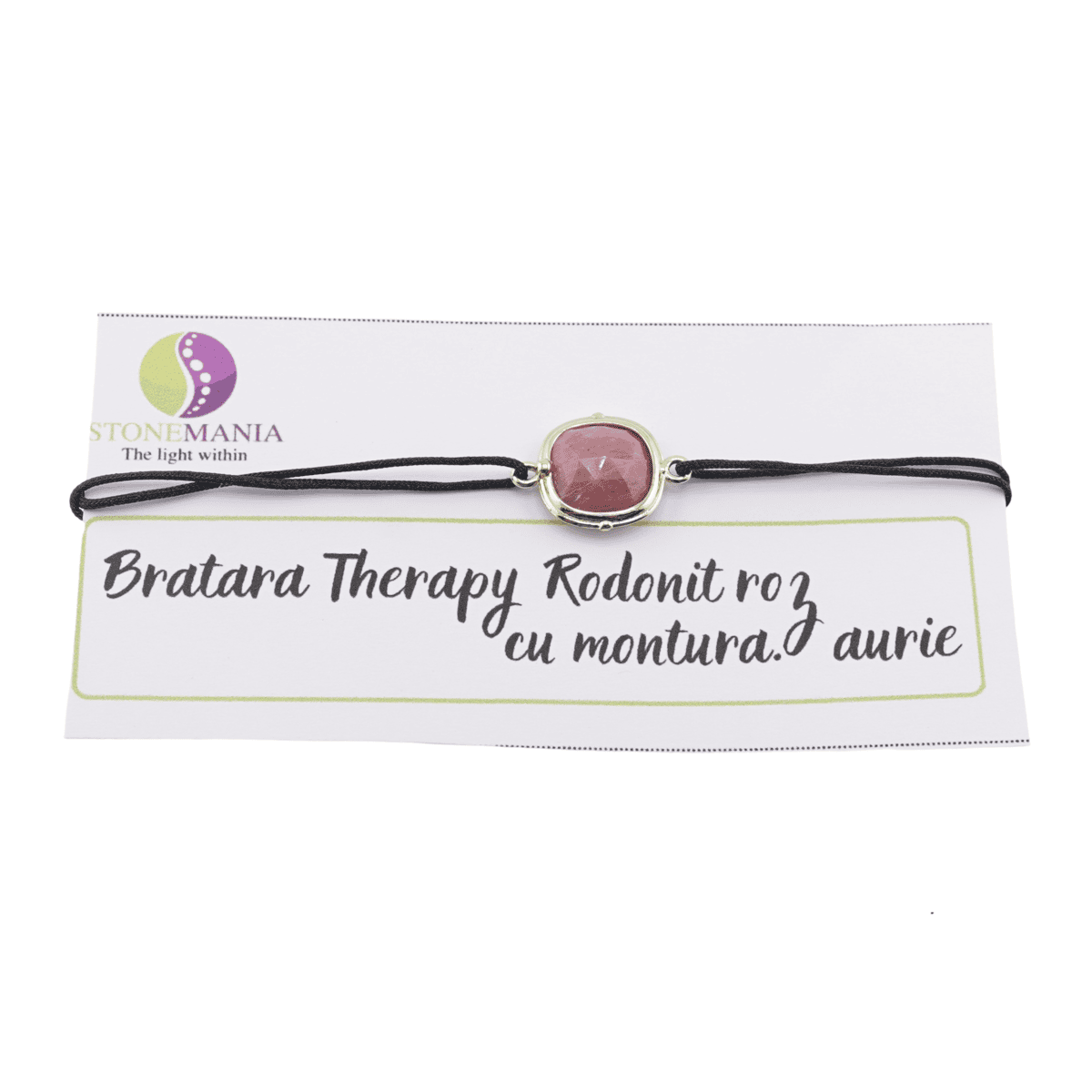 Bratara therapy rodonit roz patrat cu montura aurie