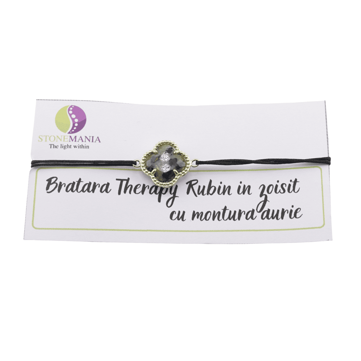 Bratara therapy rubin in zoisit trifoi cu montura aurie