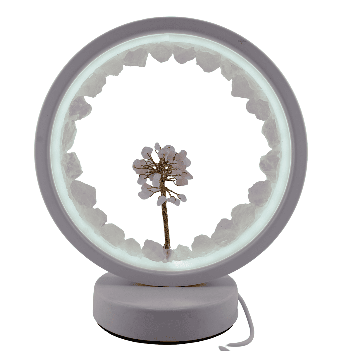 Lampa rotunda decorativa cu cristale naturale cuart roz usb - 2 | YEO