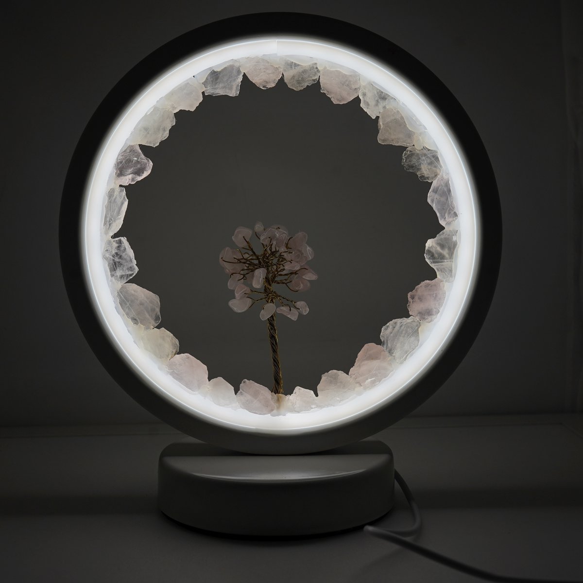 Lampa rotunda decorativa cu cristale naturale cuart roz usb - 3 | YEO