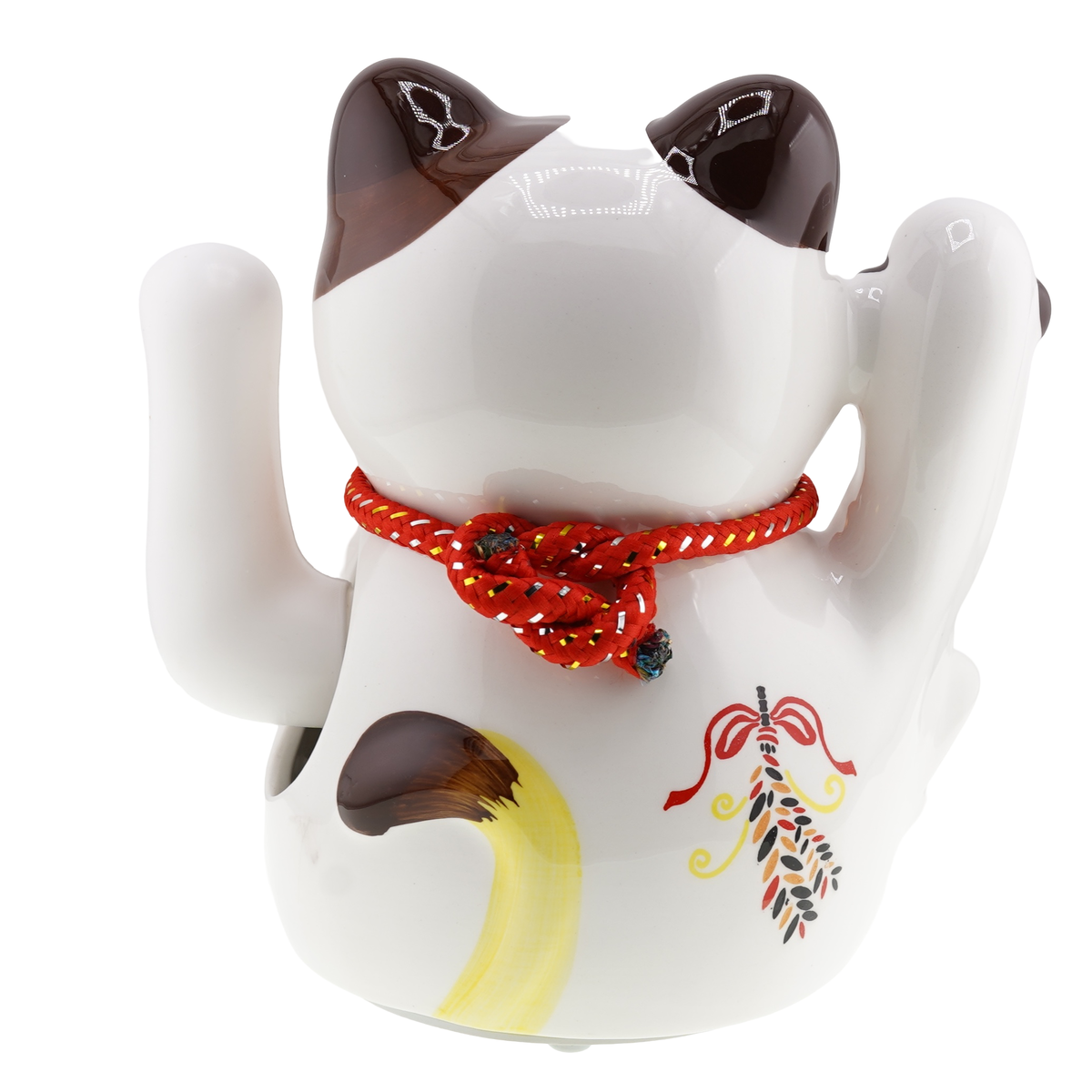 Pisica norocoasa maneki neko alba din ceramica pe perna cu doi pui si pepita - 18cm - 1 | YEO