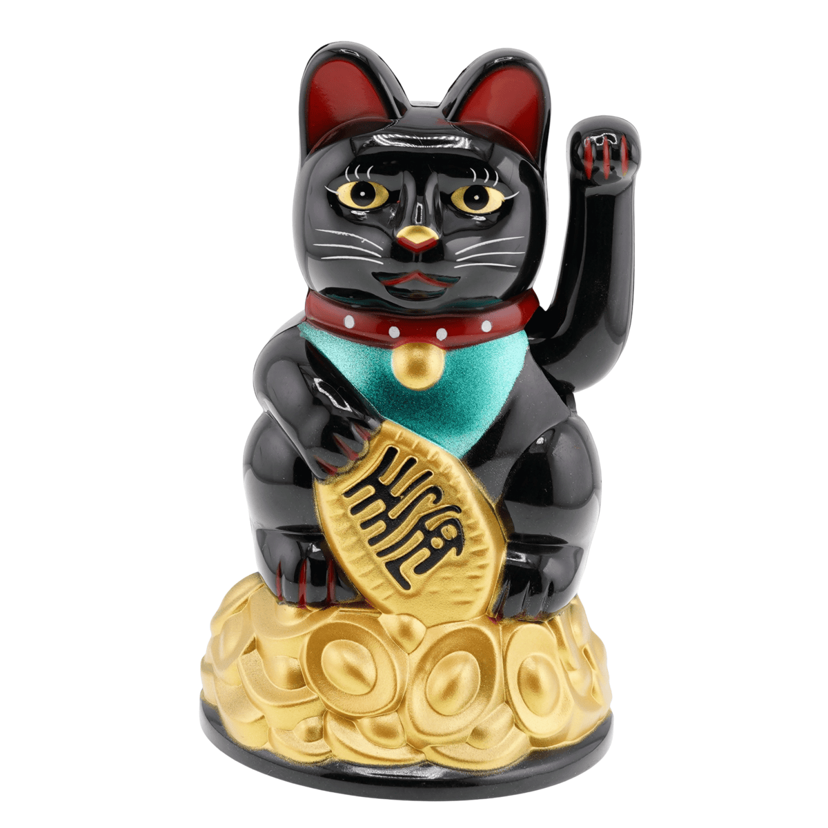 Pisica norocoasa maneki neko neagra pe pepite - 12cm