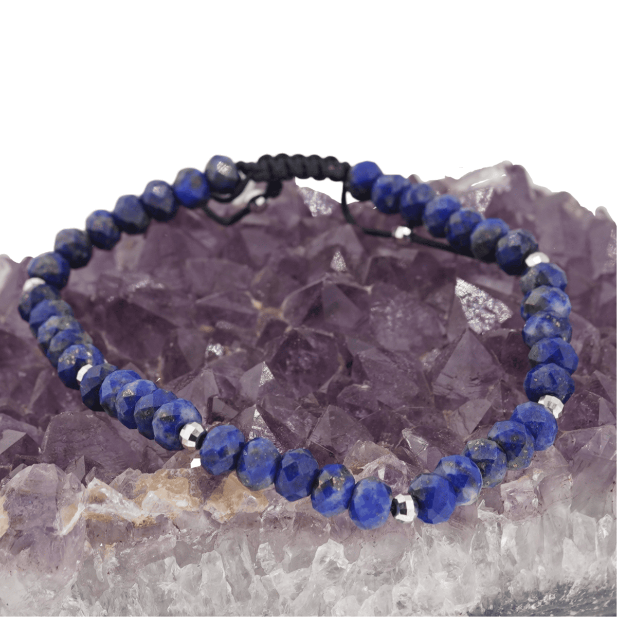 Bratara pe nod culisant lapis lazuli discuri fatetate cu sase bumbi de argint 925 5-6mm - 2 | YEO