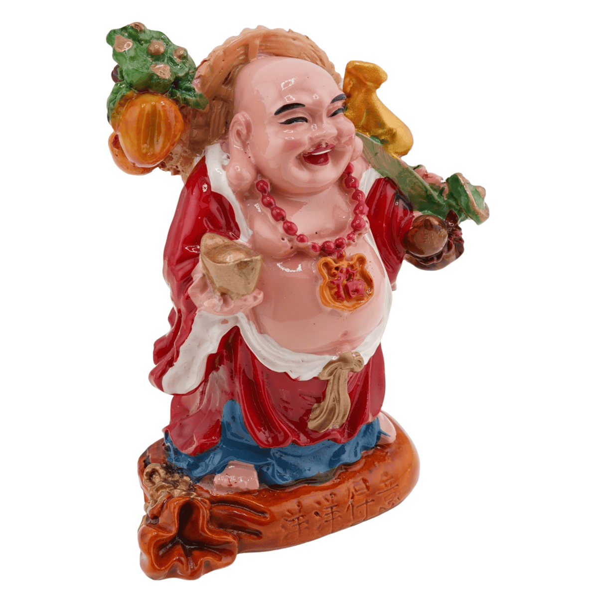 Statueta feng shui buddha vesel pe sacul prosperitatii cu pepita 9cm - 1 | YEO