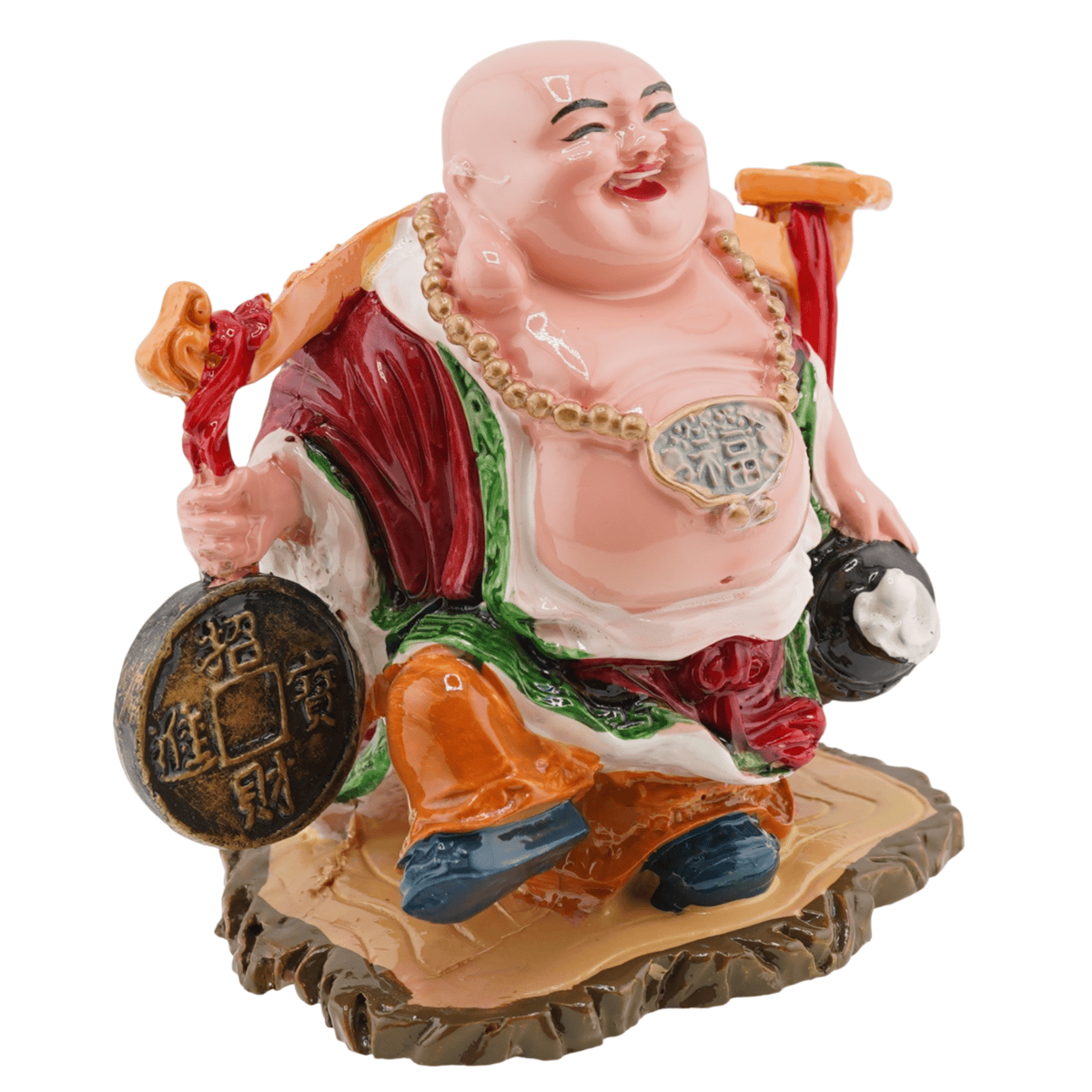 Statueta feng shui buddha vesel pentru prosperitate cu ru yi pe suport 9cm - 1 | YEO