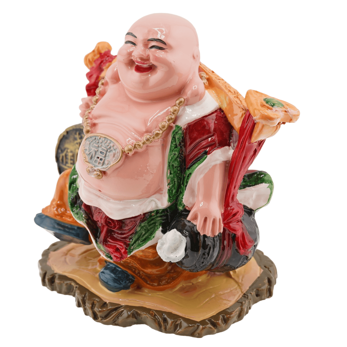 Statueta feng shui buddha vesel pentru prosperitate cu ru yi pe suport 9cm - 2 | YEO