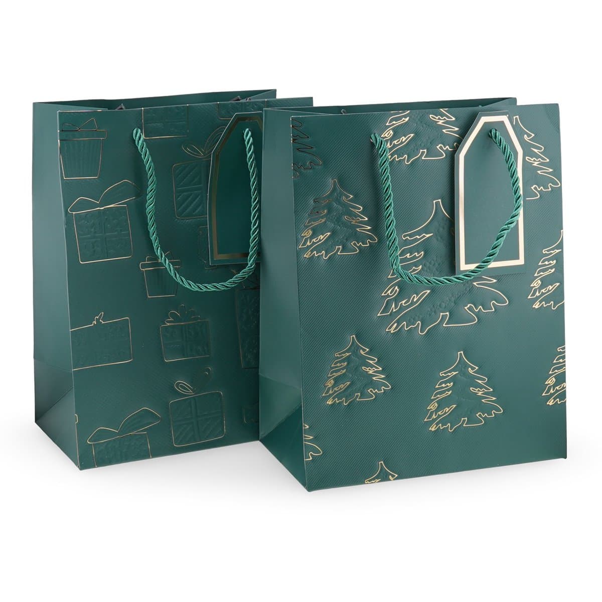 Punga pentru cadou dreptunghiulara verde cu model festiv 23x18cm