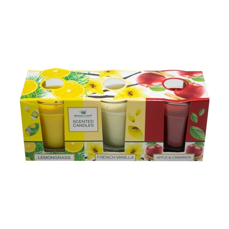 Set 3 lumanari parfumate mar si scortisoara vanilie lemongrass aromaland 420g - 1 | YEO