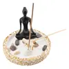 Decoratiune Gradina Zen in miniatura, Suport rotund cu statueta in mediatie, suport betisoare parfumate si accesorii