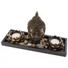 Decoratiune Suport lumanare parfumata cu lotusi, capul lui Buddha si accesorii, imagine 2