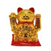 Pisica norocoasa Maneki Neko aurie cu pui si evantai pe perna - 16cm, imagine 2