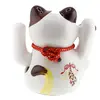 Pisica norocoasa Maneki Neko alba din ceramica pe perna cu doi pui si pepita - 18cm, imagine 2