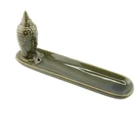 Vas din ceramica pentru ardere betisoare parfumate, Buddha verde, 20cm