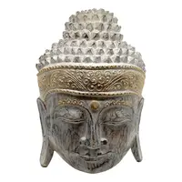 Statueta Feng Shui Cap Buddha din lemn, pentru perete, gri - 30cm