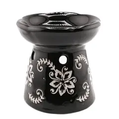 Vas aromaterapie din ceramica, model floral, negru - 8,5cm