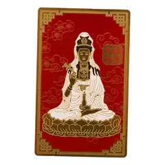 Card Feng Shui din metal Kwan Yin (Quan Yin) pe lotus, impotriva accidentelor si vatamarilor