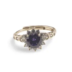 Inel reglabil Cupru placat cu Aur galben 14k, model clasic cu zirconiu alb si violet