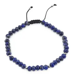 Bratara pe nod culisant Lapis Lazuli discuri fatetate cu sase bumbi de Argint 925, 5-6mm