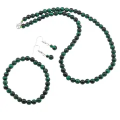 Set cercei, colier si bratara Ochi de tigru verde sfere, 6mm