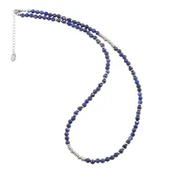 Colier Lapis Lazuli sfere fatetate cu elemente argintii, 3mm