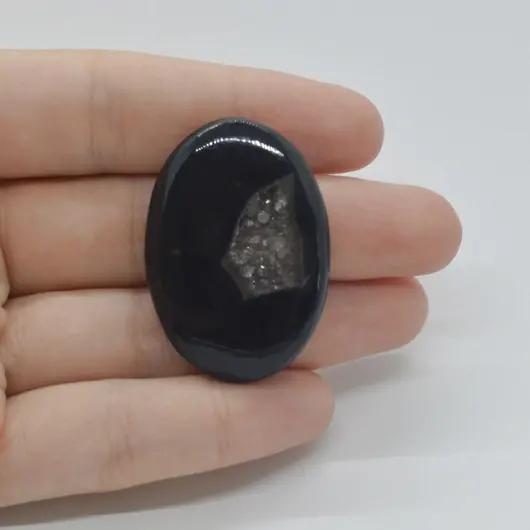 Cabochon Agat Negru Druzy 38x27x7mm C82