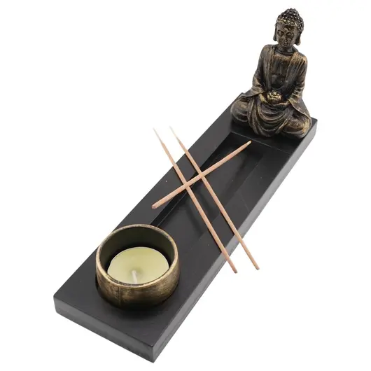 Decoratiune Suport cu Buddha pentru lumanare si betisoare parfumate, model 1