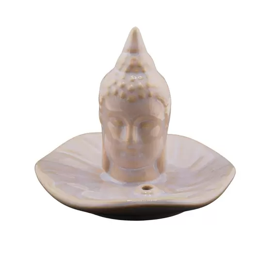 Suport din ceramica pentru ardere betisoare parfumate, capul lui Buddha, alb 11cm AR114