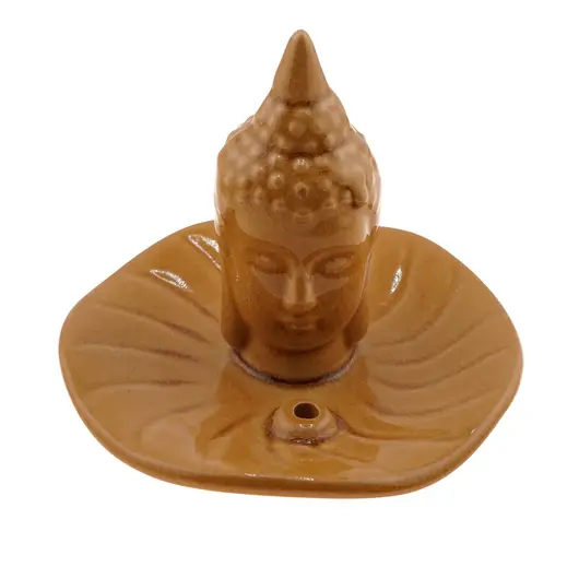 Suport din ceramica pentru ardere betisoare parfumate, capul lui Buddha, maro 11cm AR114, imagine 2