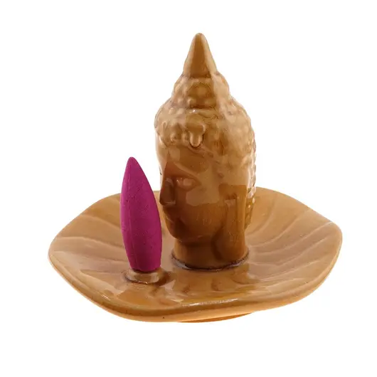 Suport din ceramica pentru ardere betisoare parfumate, capul lui Buddha, maro 11cm AR114, imagine 4