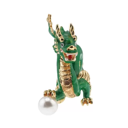 Statueta Dragon verde tanar cu perla, 2024, imagine 2