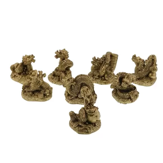 Set 8 Statuete Feng Shui Dragoni aurii cu Monede - 4-5cm