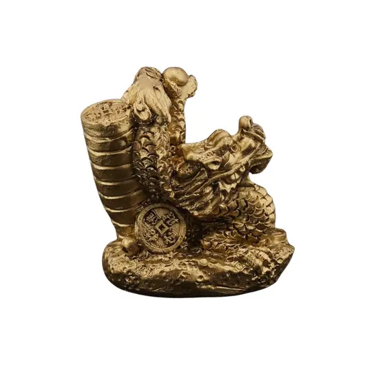 Statueta Feng Shui Dragon cu turn din monede din rasina - 5cm, imagine 2