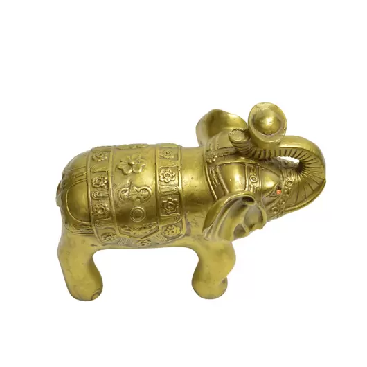 Statueta Feng Shui din alama Elefant cu trompa ridicata si pepita, 13cm, imagine 4