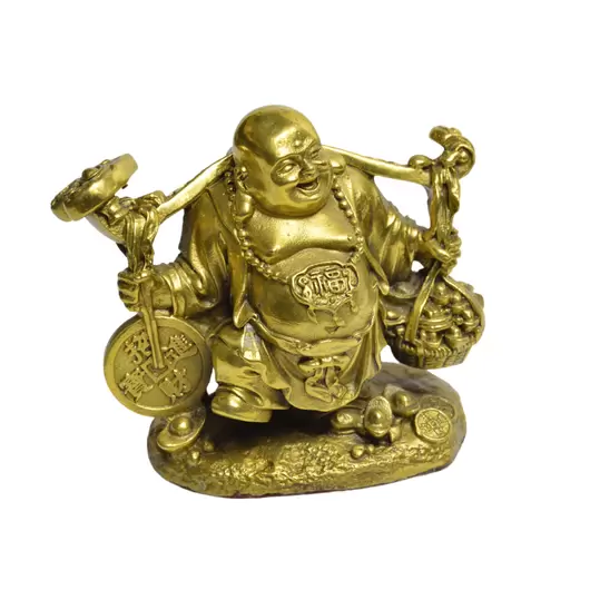 Statueta Feng Shui din alama Buddha vesel cu Ru Yi, 12cm