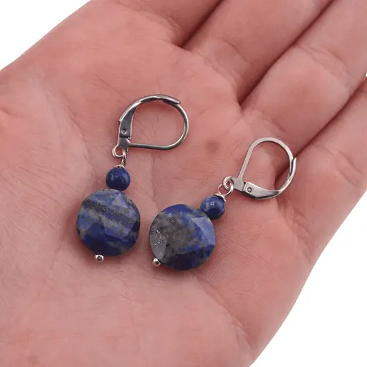 Cercei cu agatatoare lapis lazuli, banut fatetat de 12mm si sfera de 4mm, imagine 3