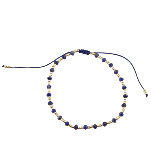 Bratara pe nod culisant Lapis Lazuli A+ discuri fatetate, 3mm