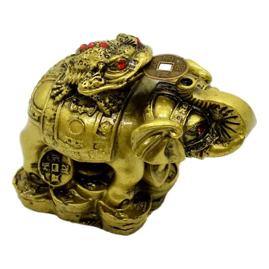 Statueta Feng Shui Elefant cu broasca raioasa din rasina 7cm